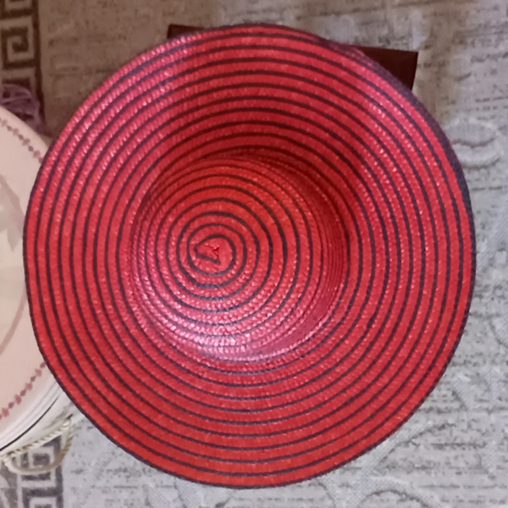 Red and Black straw hat